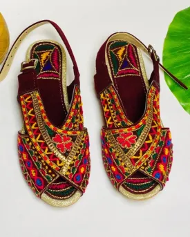 Peshawari Chappal For Girls - Maroon