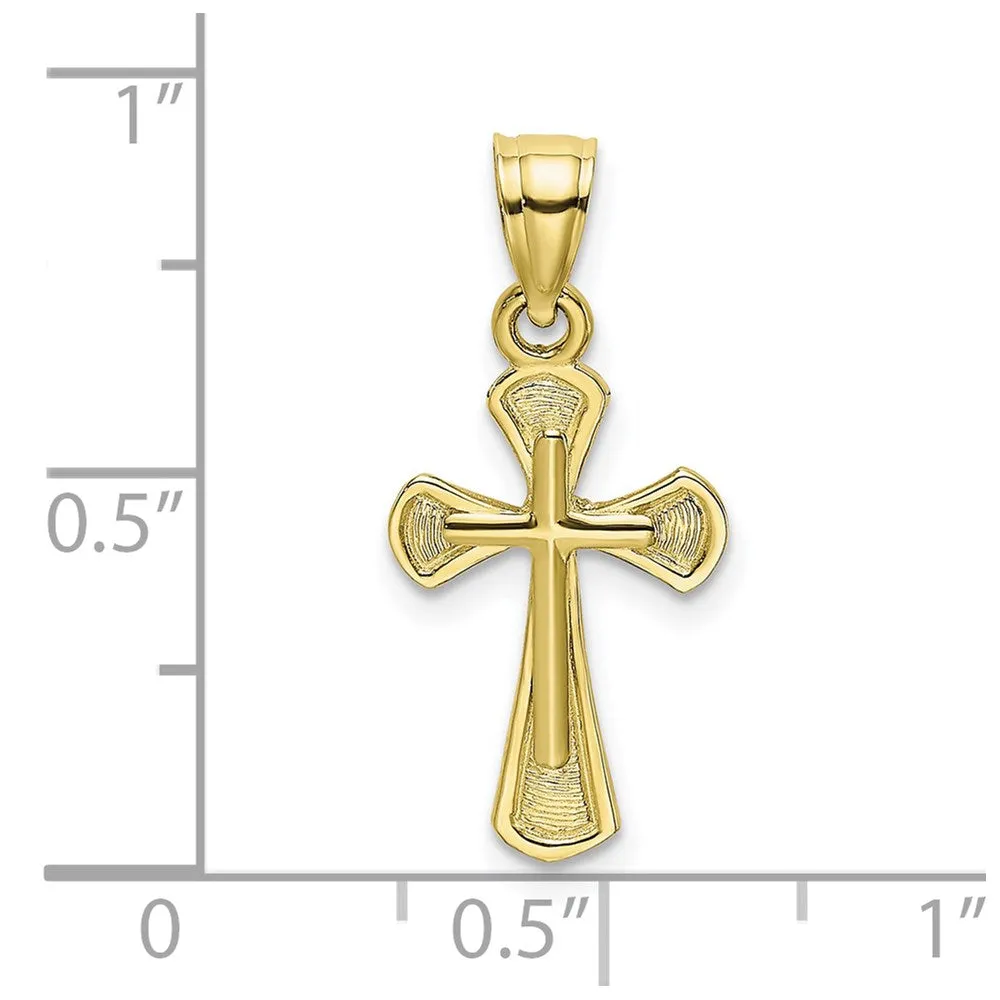 10k Real Yellow Solid Gold Solid Textured Cross Charm Pendant, 20x11mm