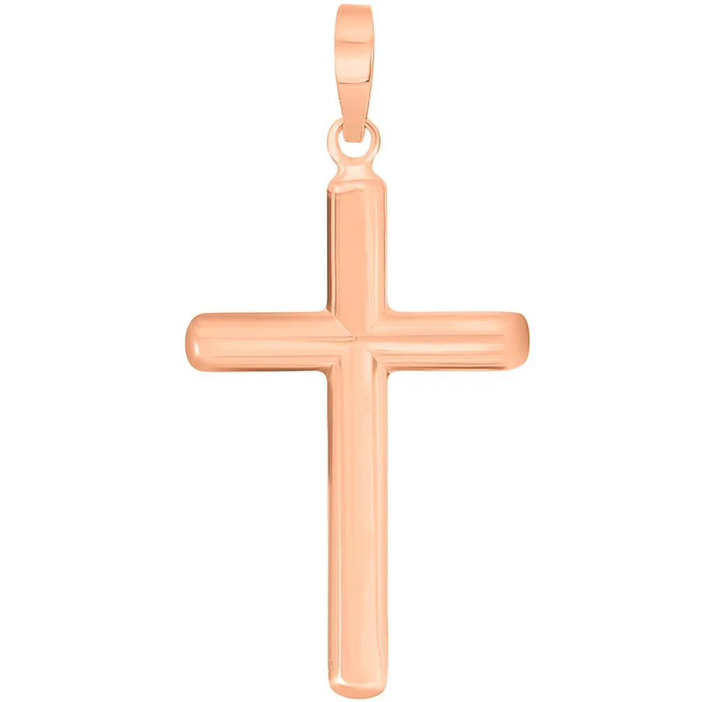 14k Solid Yellow Gold, White Gold or Rose Gold Traditional Religious Plain Cross Pendant