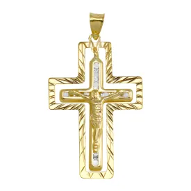 14P00028 - 14 Karat Yellow Gold CZ Double Cross Pendant