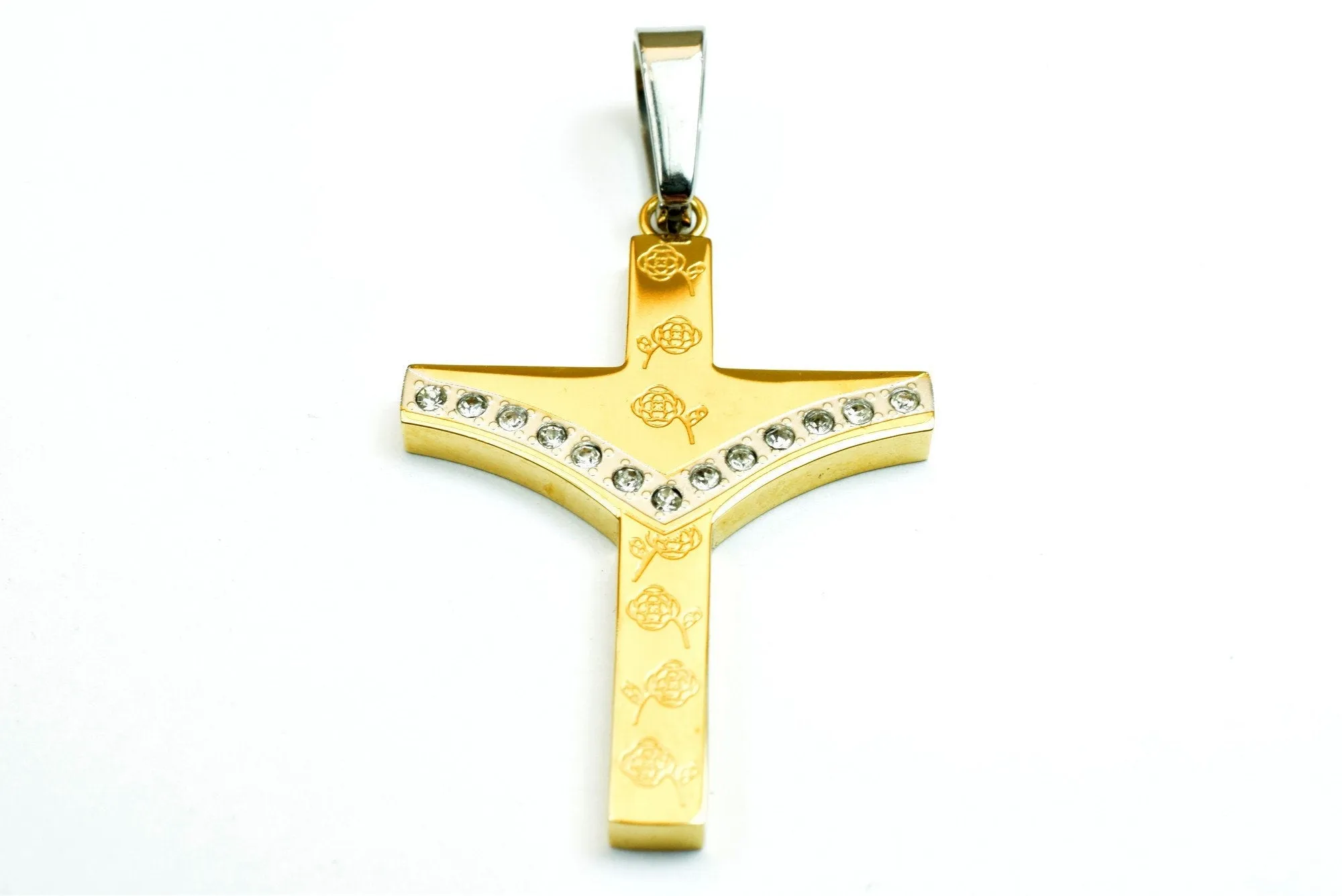 18K Gold Filled Cross Religious Pendant Stainless Steel Size 42x29mm Christian Religious, First Communion Baby Baptism For Jewelry Making