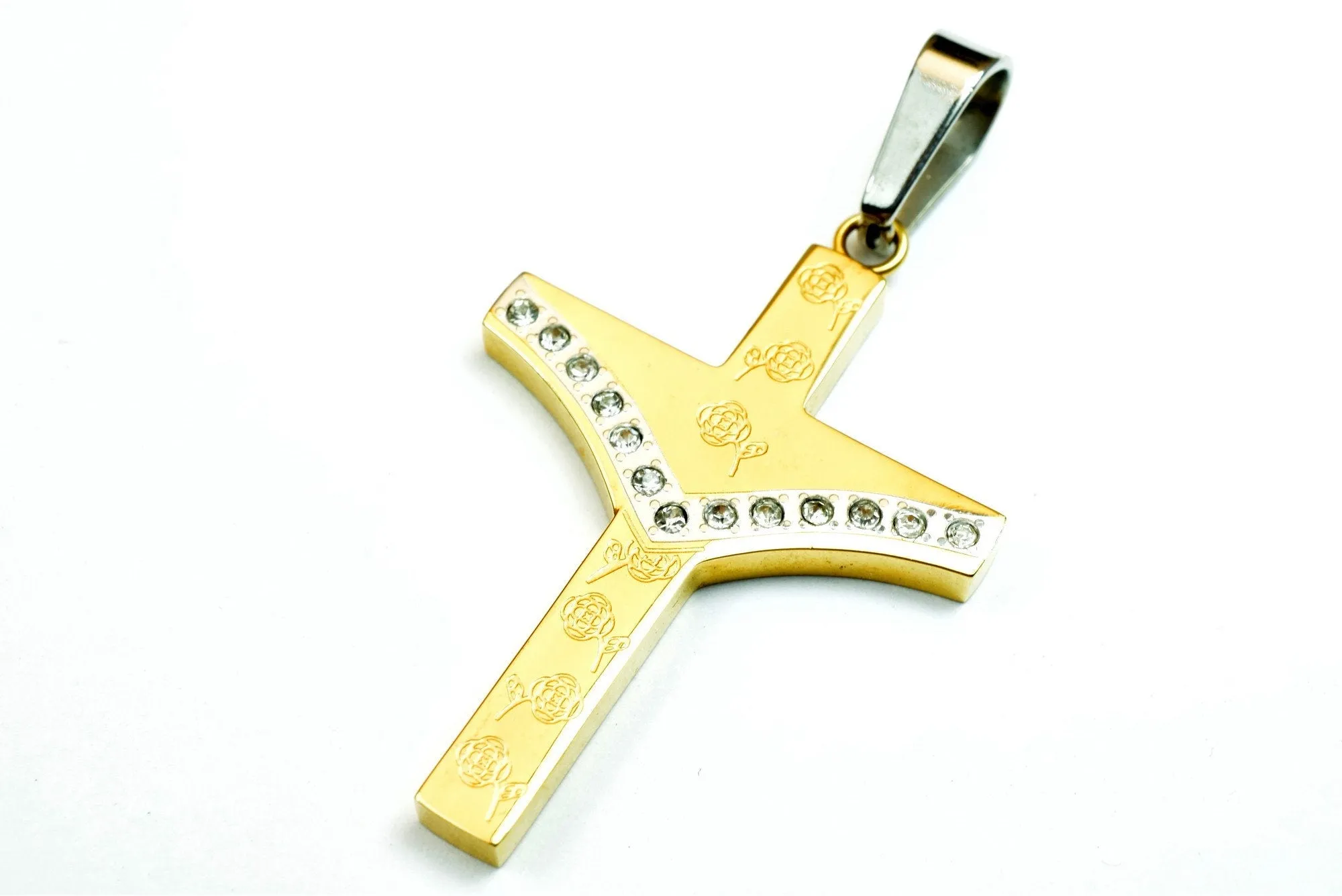 18K Gold Filled Cross Religious Pendant Stainless Steel Size 42x29mm Christian Religious, First Communion Baby Baptism For Jewelry Making