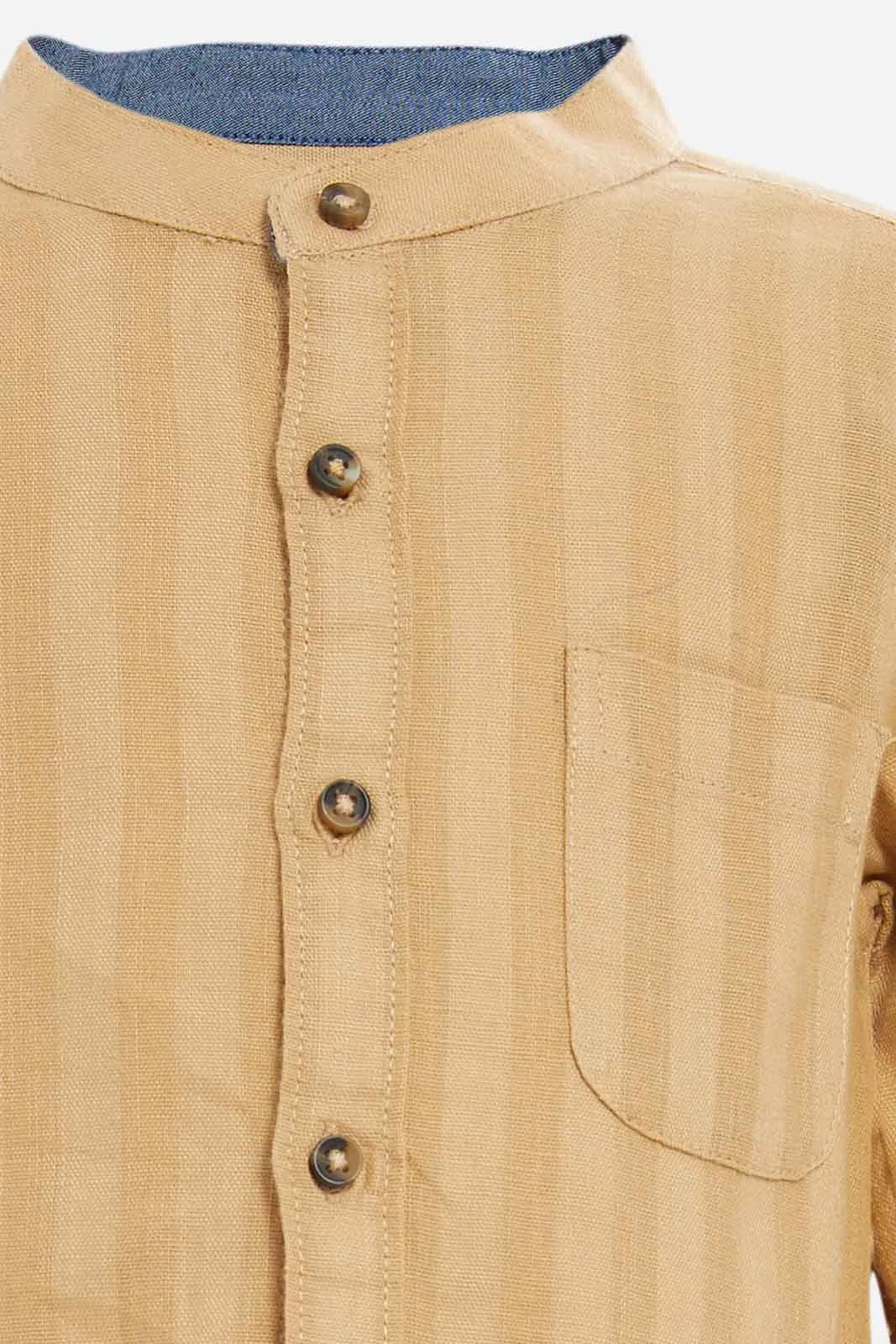 Baby Boys Beige Dobby Striped Shirt