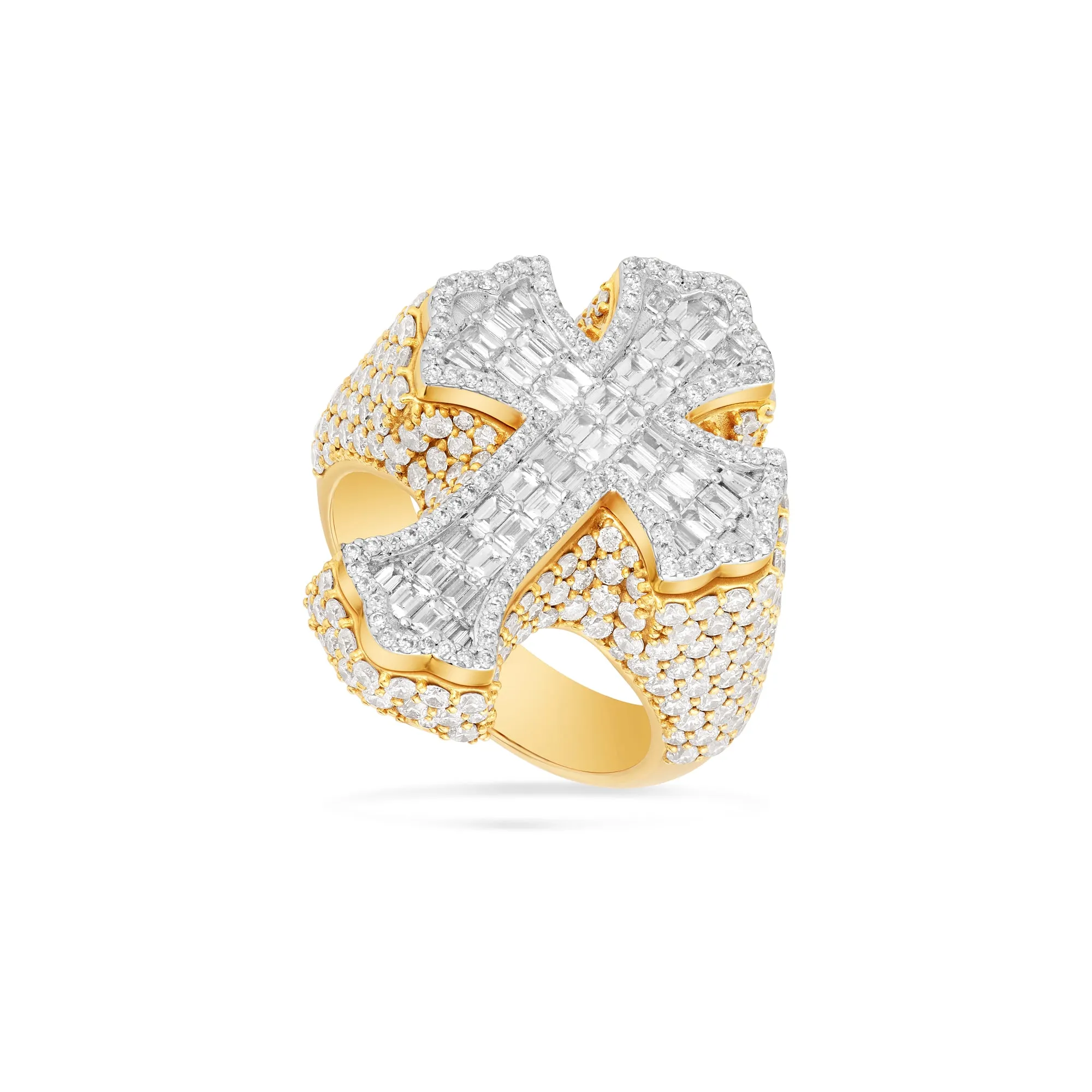 Baguette & Round Diamond Statement Cross Ring