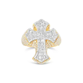 Baguette & Round Diamond Statement Cross Ring