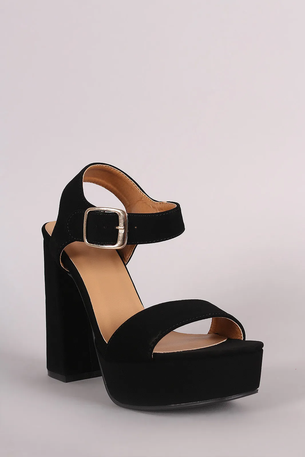 Bamboo Nubuck Buckled Ankle Strap Chunky Platform Heel