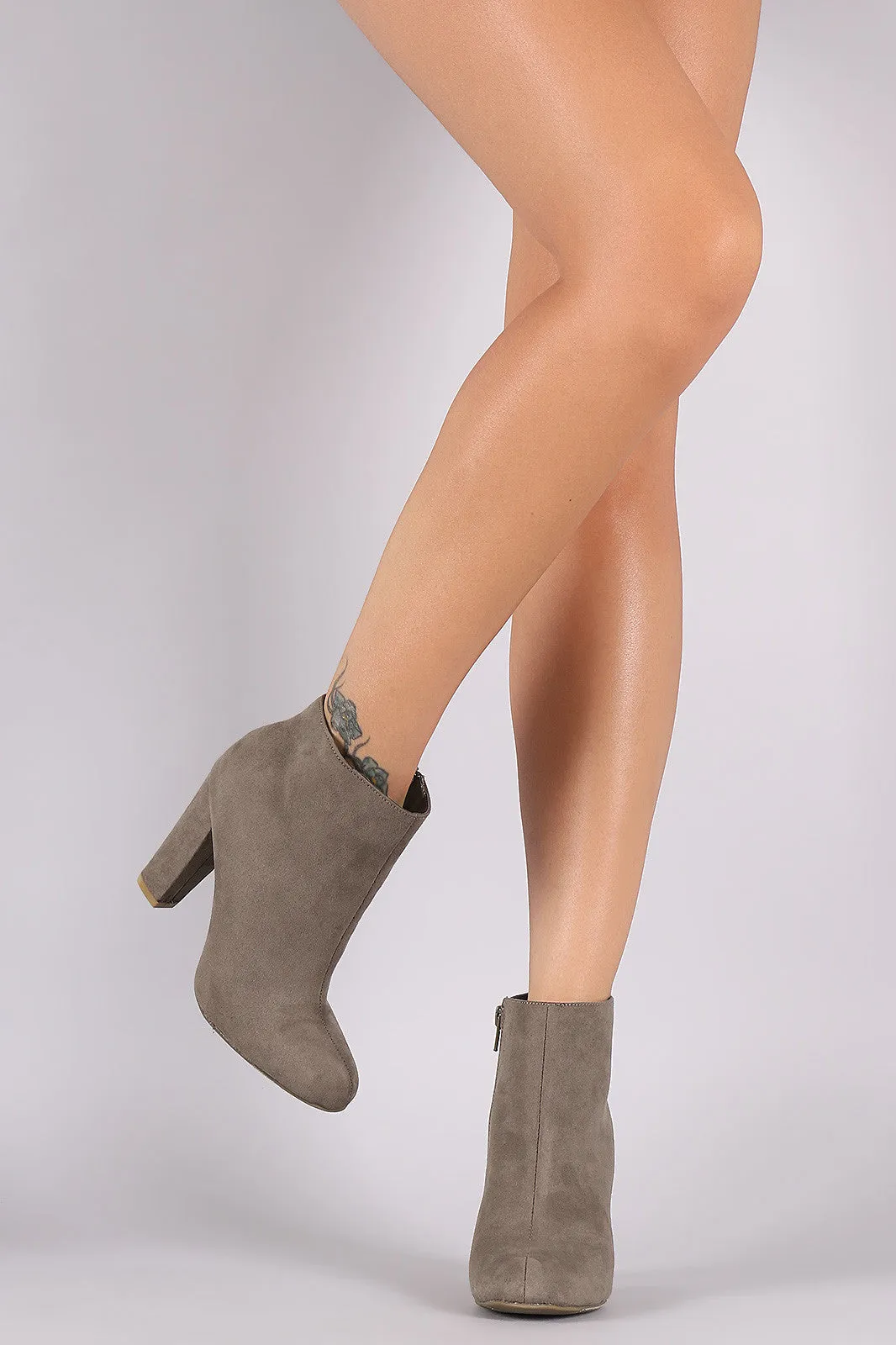 Bamboo Suede Plain Chunky Heeled Booties