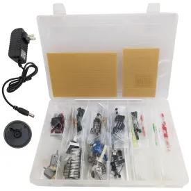 Basic Prototyping Parts Kit - Includes Resistors, Capacitors, Trimpots, Potentiometers, IC Sockets, Perf Boards, ICs, LEDs, Switches, and more