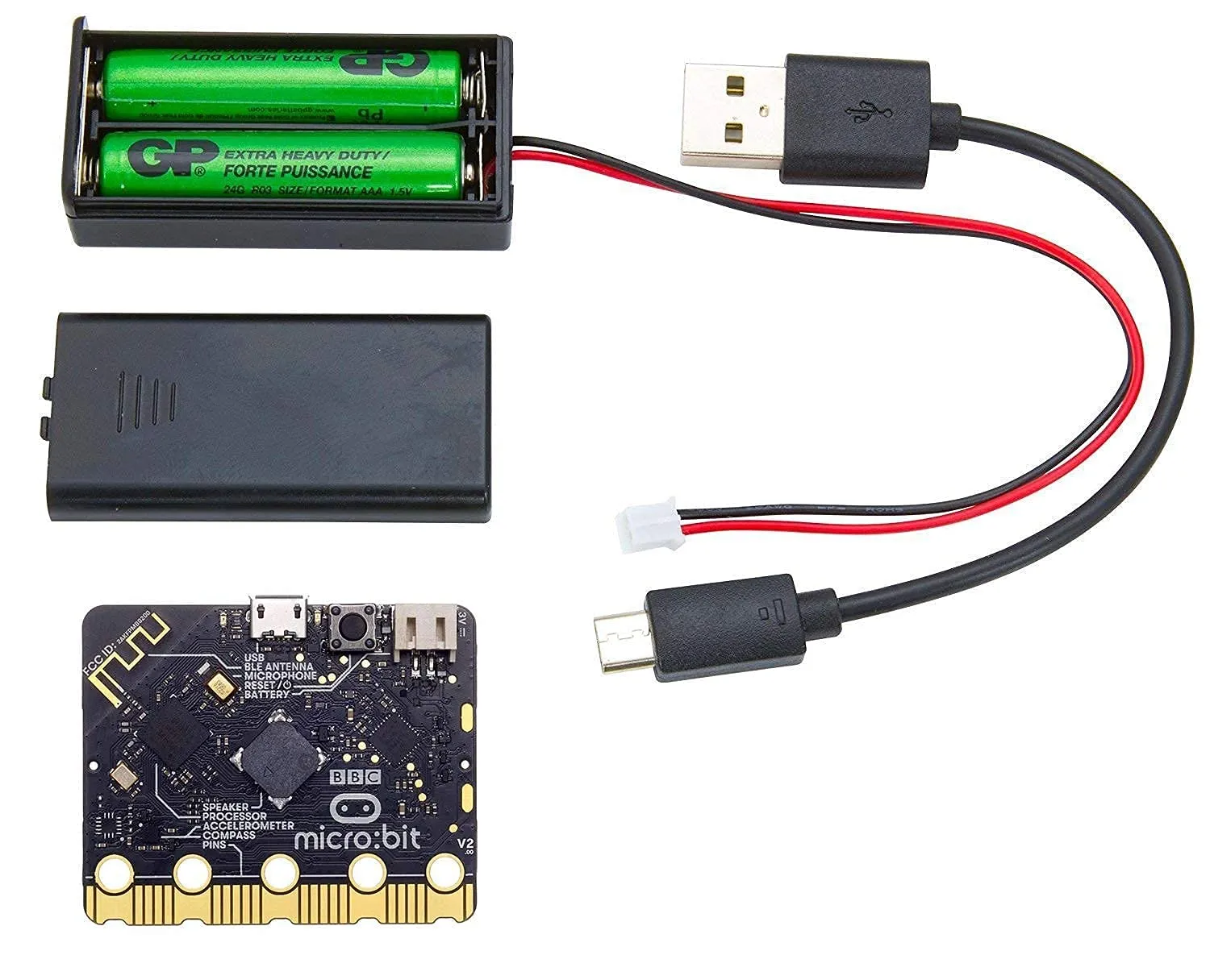 BBC Micro:Bit V2.1 Go Kit - Includes micro:bit Board, MicroUSB Cable, and Battery Pack