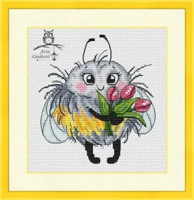 Bee with a bouquet of tulips - PDF Cross Stitch Pattern