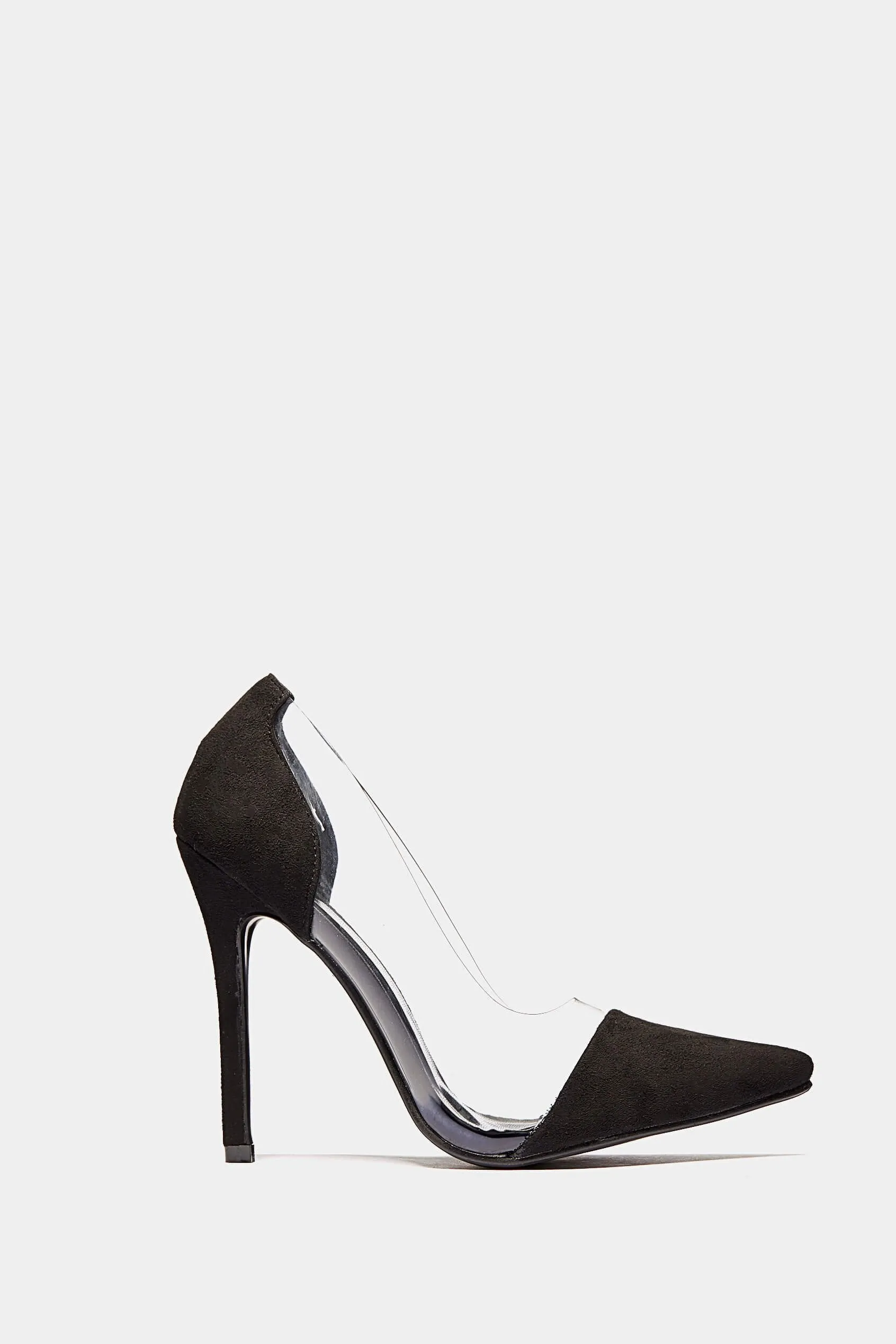 Black Suede See Through Pvc Court Heels