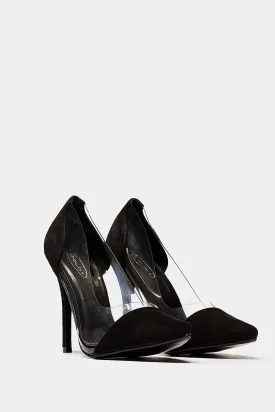 Black Suede See Through Pvc Court Heels