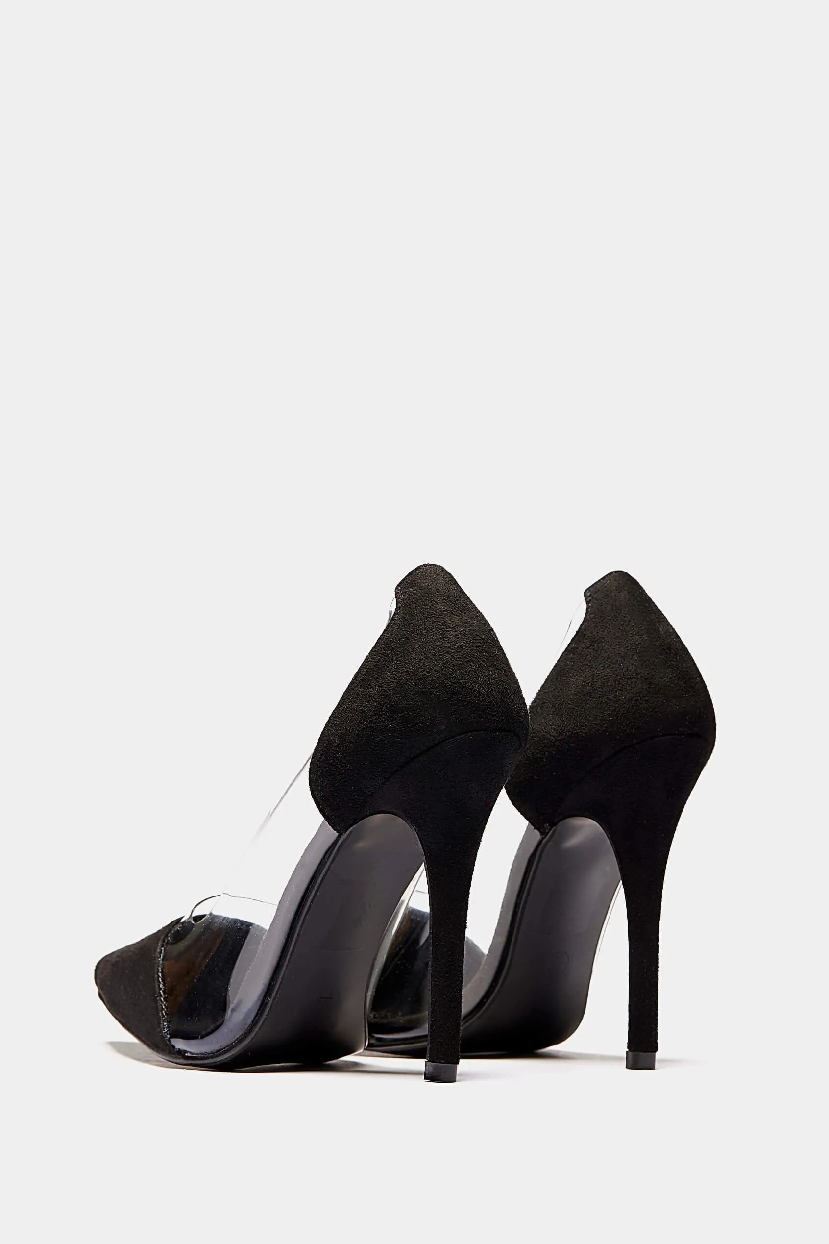 Black Suede See Through Pvc Court Heels