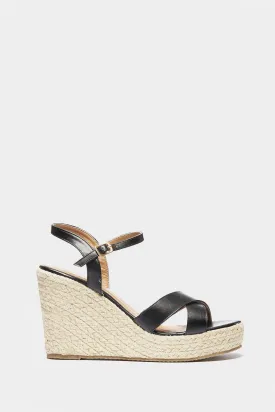 Black X Strap Espadrille Wedge