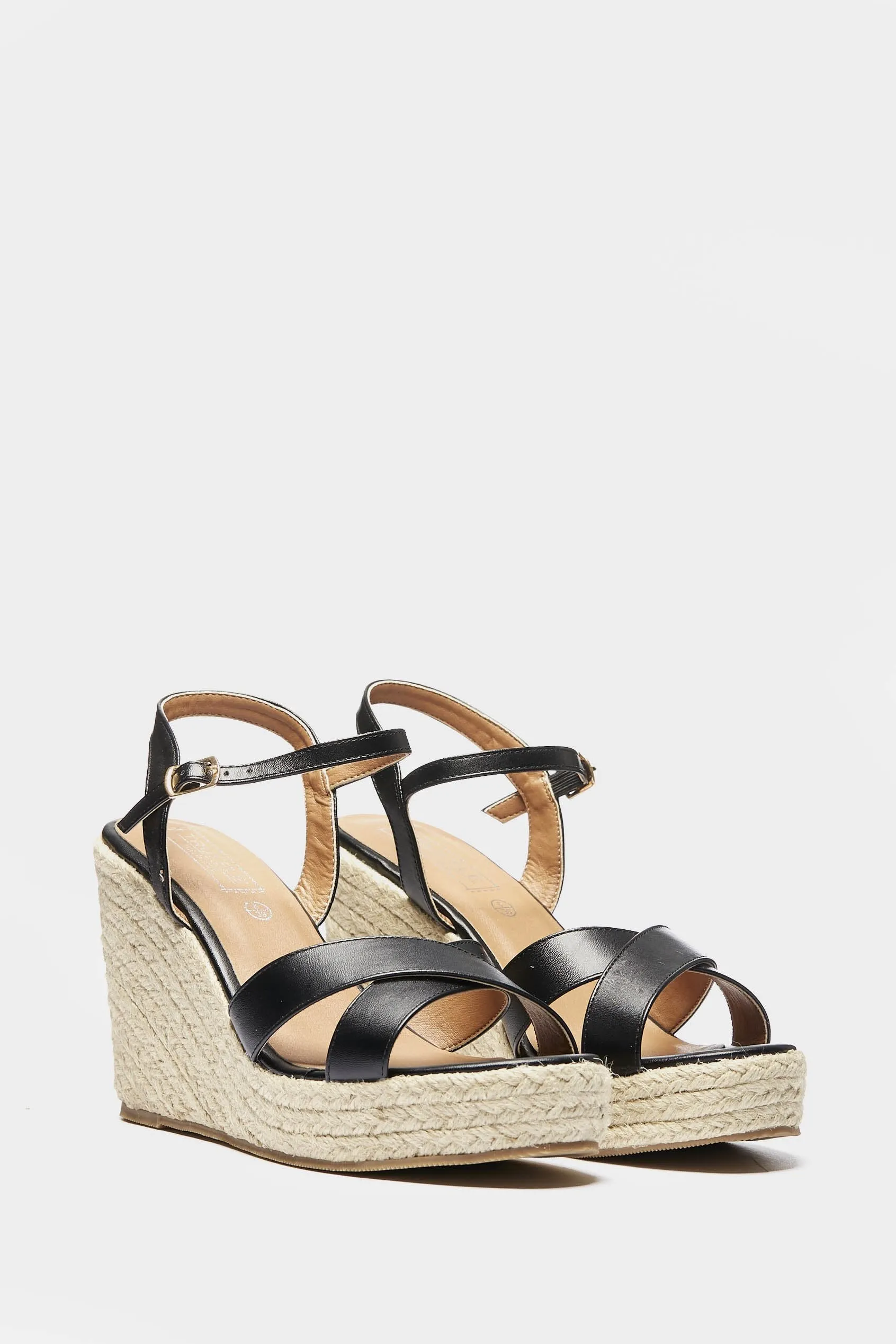 Black X Strap Espadrille Wedge