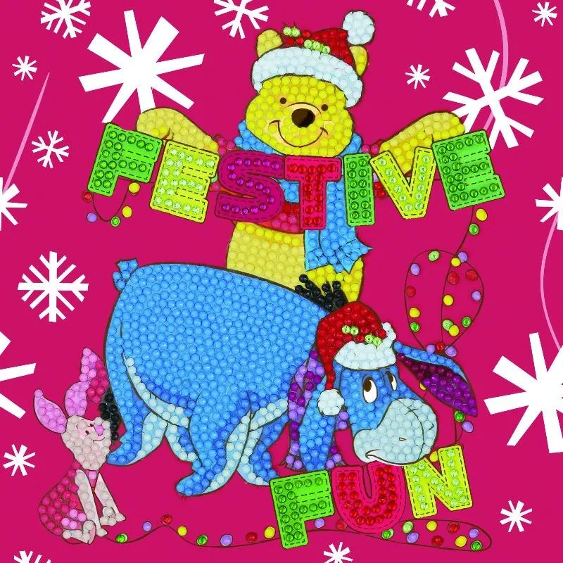 CCK-DNY808: Festive Winnie the Pooh, 18x18cm Crystal Art Card