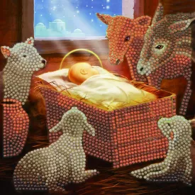 CCK-XM94:  Baby in a Manger, 18x18cm Crystal Art Card