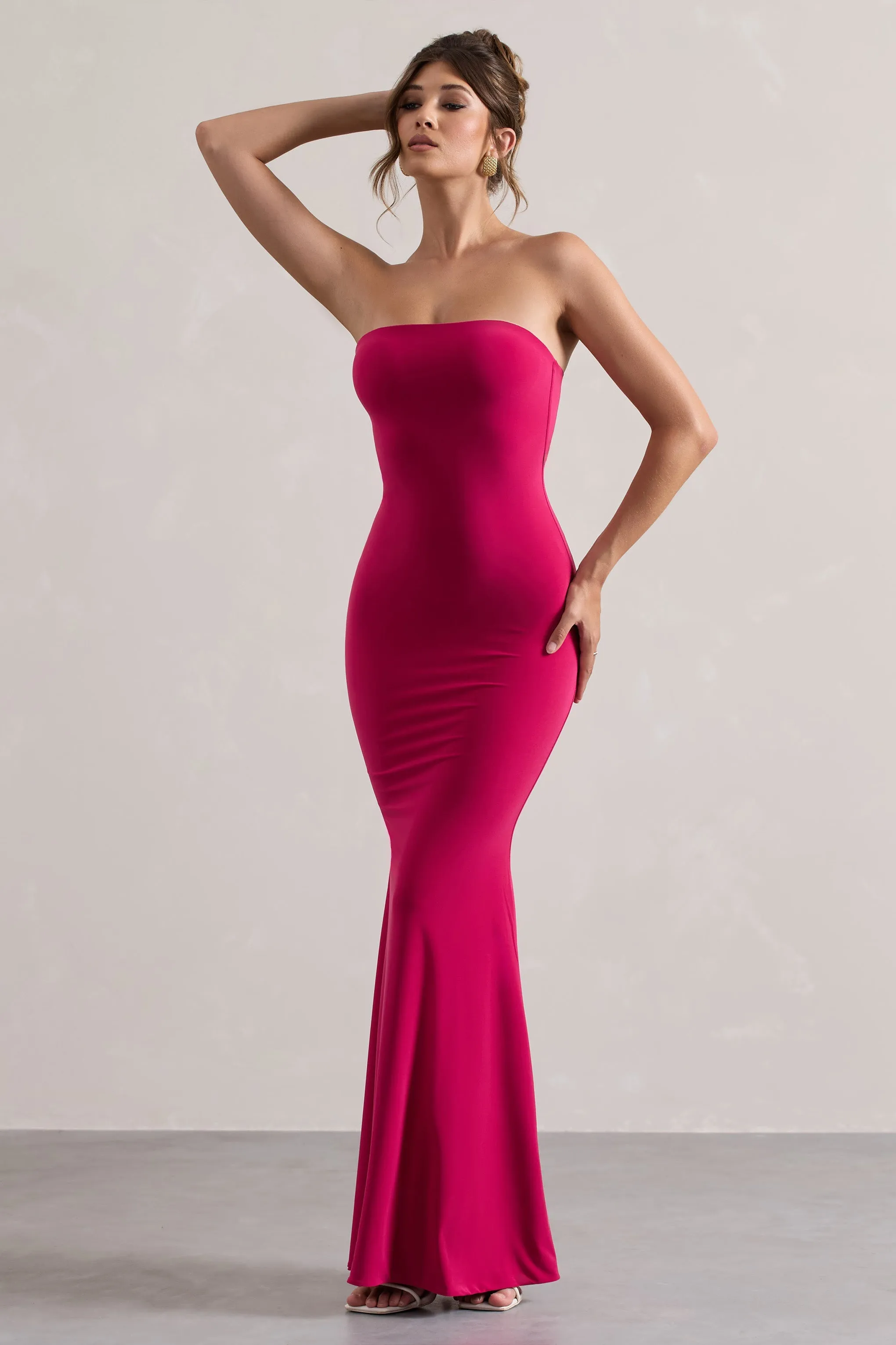 Ceremony | Hot Pink Bandeau Fishtail Maxi Dress