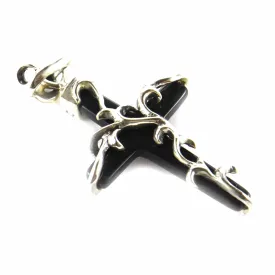 Cross silver pendant with onyx