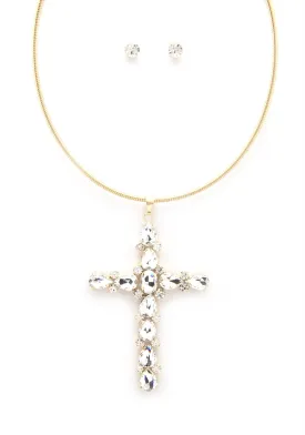 Crystal Cross Metal Necklace