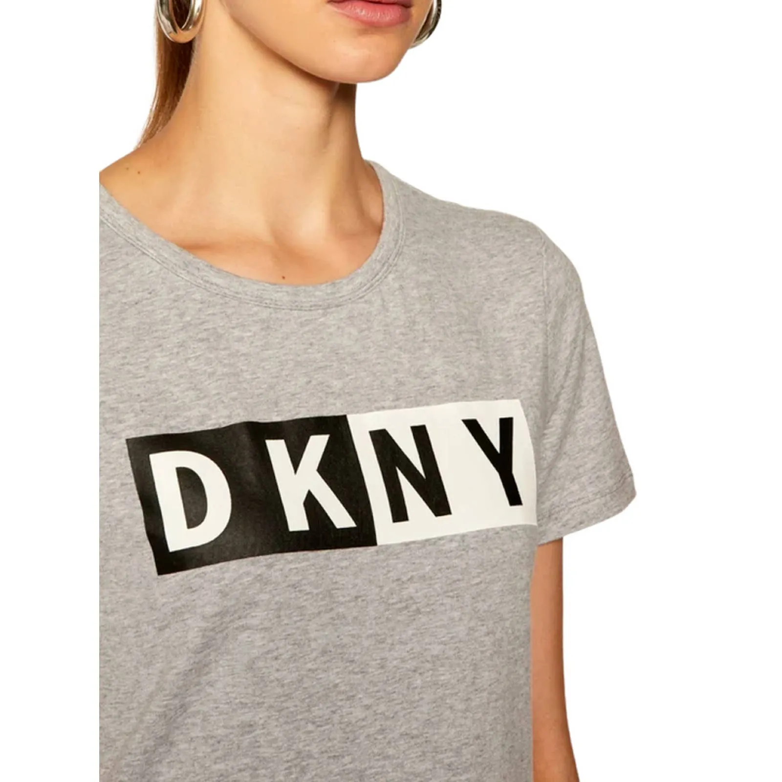 DKNY Women's Cotton Logo T-Shirt Dress Pearl Grey Heather, NWT