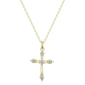 Forever Facets Fine Silver Plated Silver Tone Classic Cross Diamond Accent Pendant Necklace, 18"