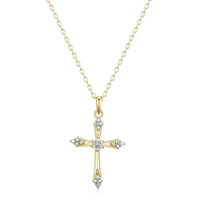 Forever Facets Fine Silver Plated Silver Tone Classic Cross Diamond Accent Pendant Necklace, 18"