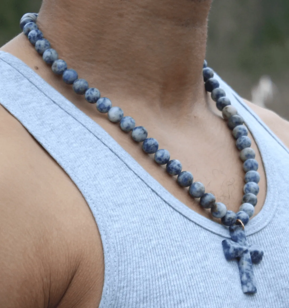 Genuine Sodalite Necklace with Sodalite Cross Pendant - Gift for Men/Woman - Spiritual Accessories - Religious Symbol