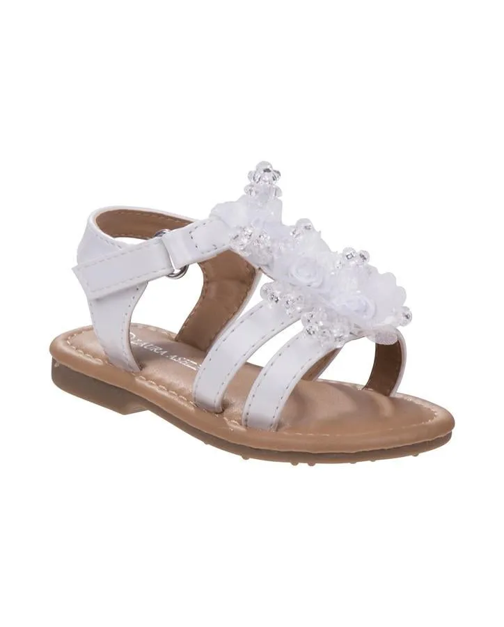 Girls White Embellishment Flower Sandal