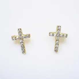 Gold and Sparkly Cross Mini Stud Earrings