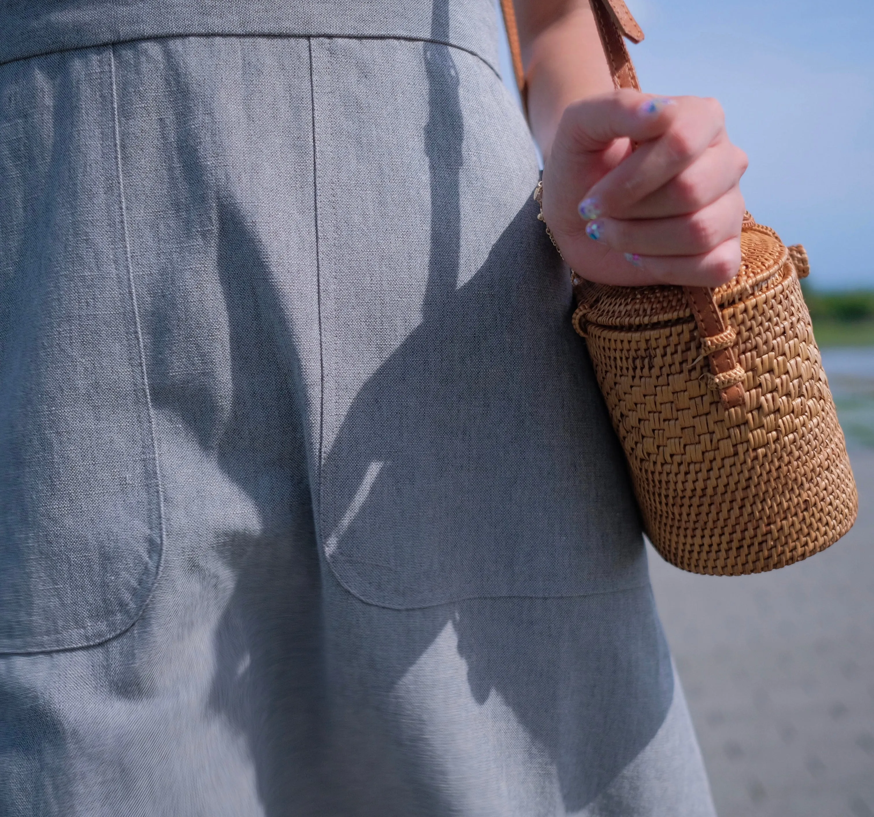 Grey Linen Cross Back Midi Dress