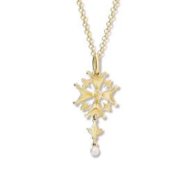 Huguenot Large Cross Pendant Yellow Gold - Pearl