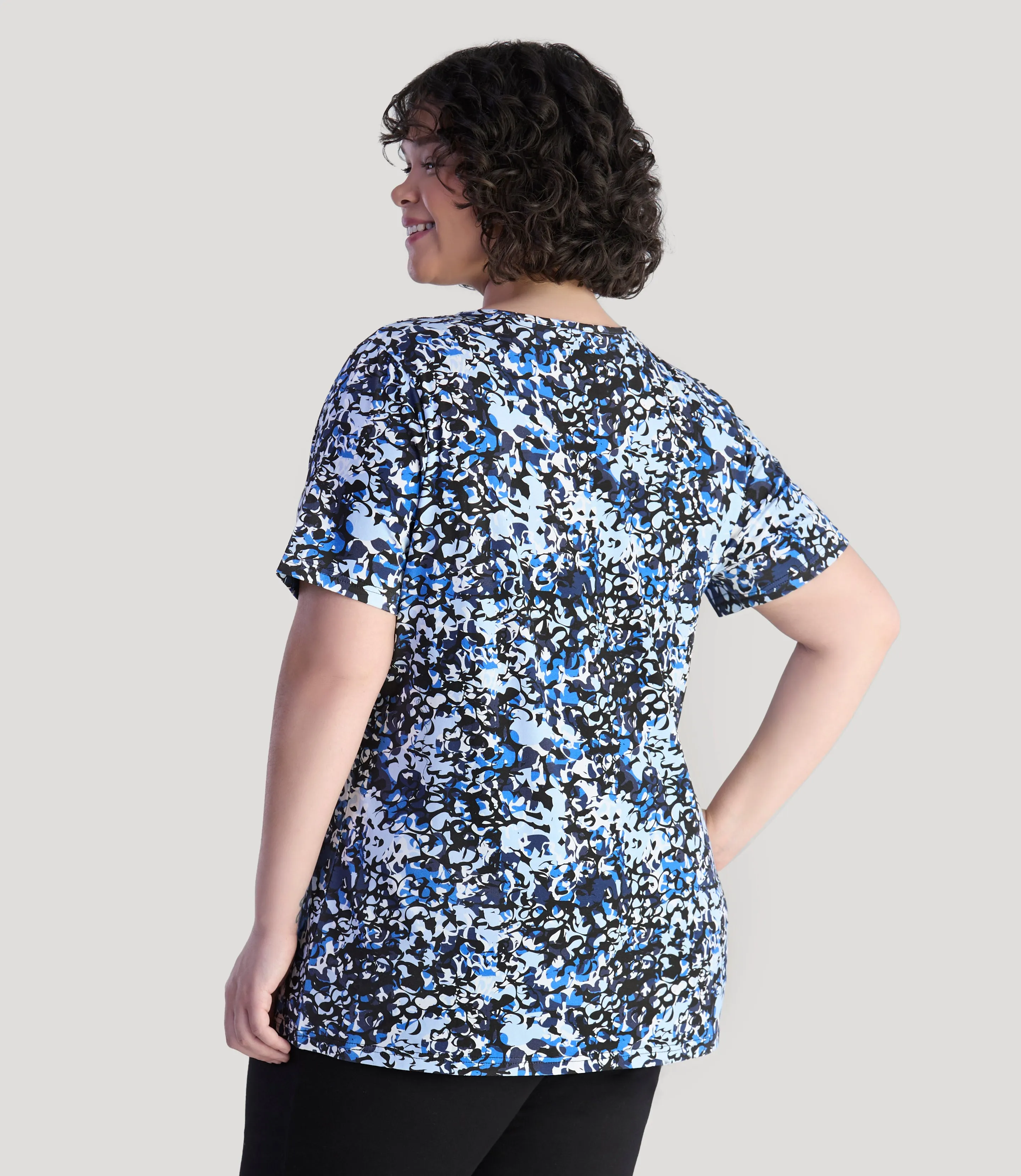 Junonia Printed Short Sleeve Vneck Top Blue Melange