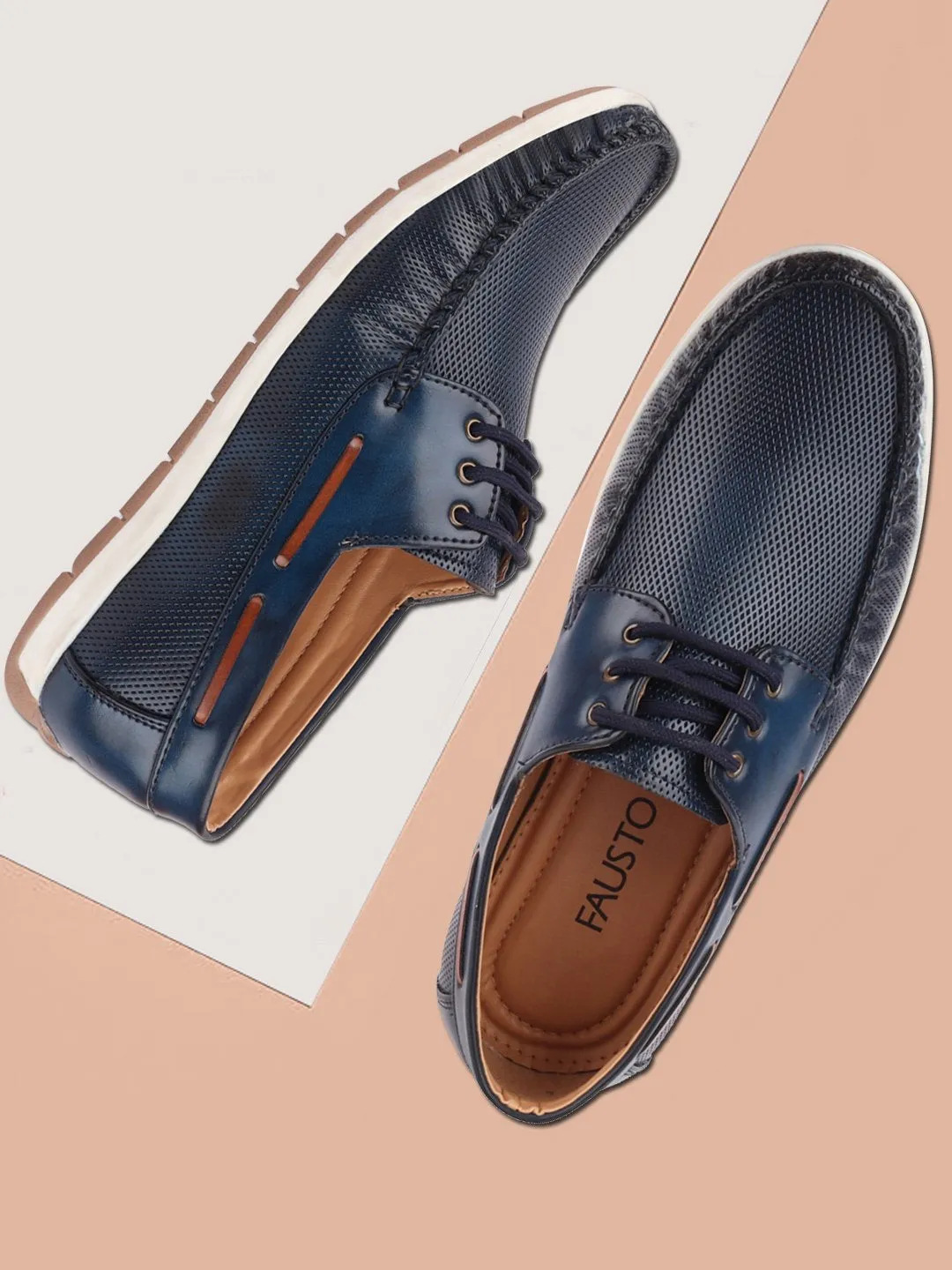 Men Blue Casual Lace-Up Boat Shoes