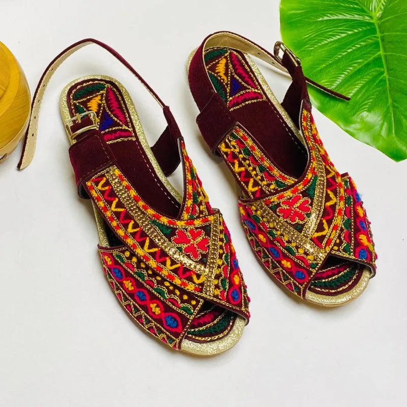 Peshawari Chappal For Girls - Maroon