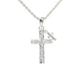 Sterling Silver Hawaiian Scroll Cross with Plain Cross Pendant (Chain Sold Separately)