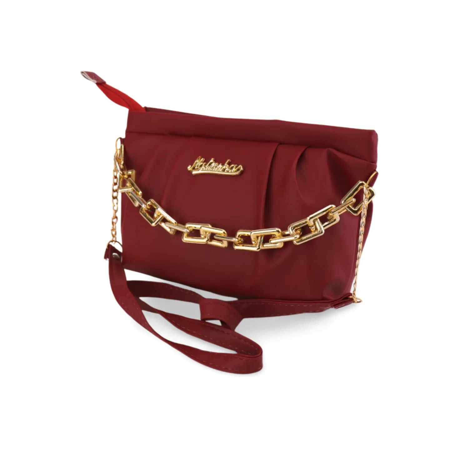 Stylish Ruched Shoulder Bag with Gold Chain For Women