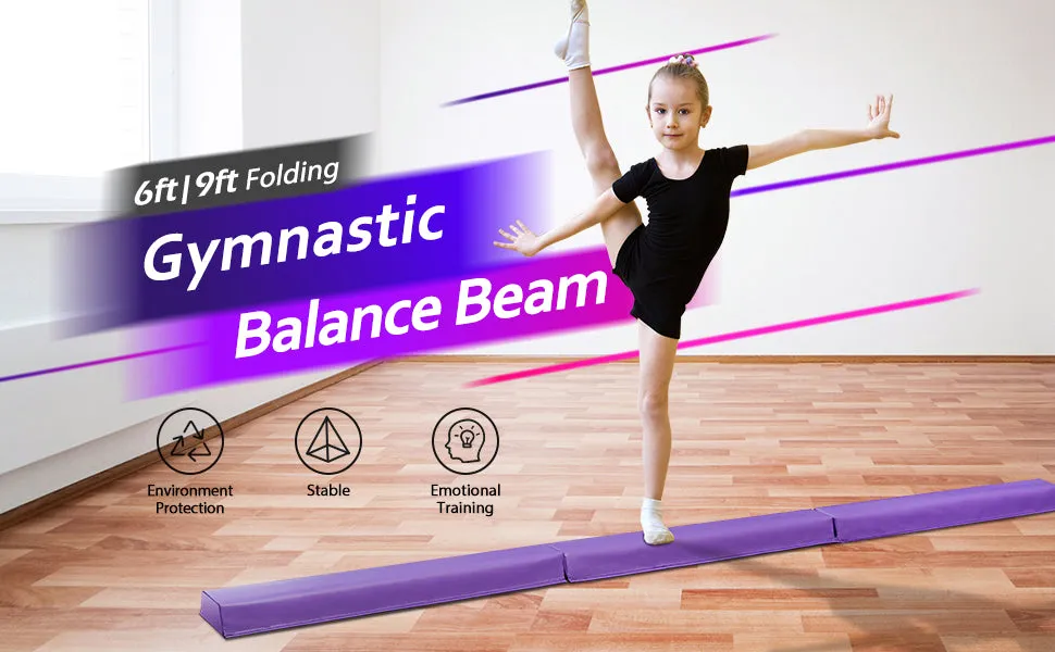 ZENY™ 9ft Folding Gymnastic Balance Beam Bar Foam Low Floor Extra Firm Balance Walking Beams